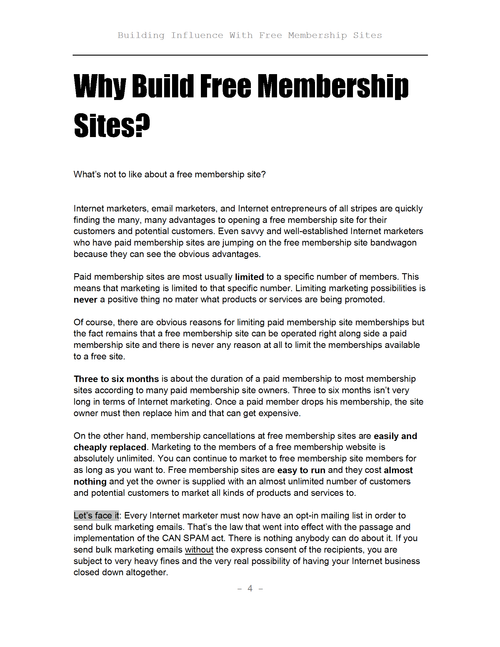 Building Influence with Free Membership Sites